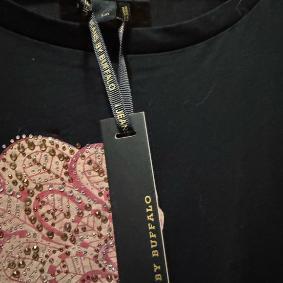 Buffalo David Bitton Black Tee with Pink Embellished Design - Picture 2 of 3